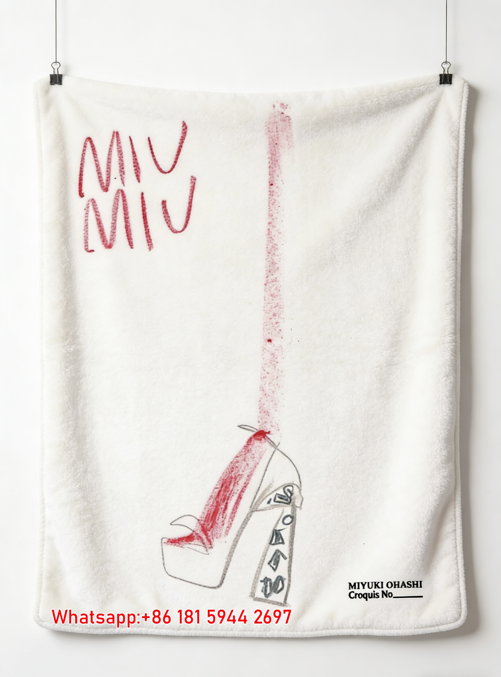 MiuMiu Red High Heel Sketch Print Flannel Sofa Throw Blanket – Minimalist White & Red IMG_0505